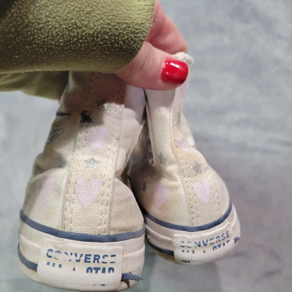 Converse All Star High Top Sneakers Kids Size 1 Youth Cream Pink‎ Moon Stars